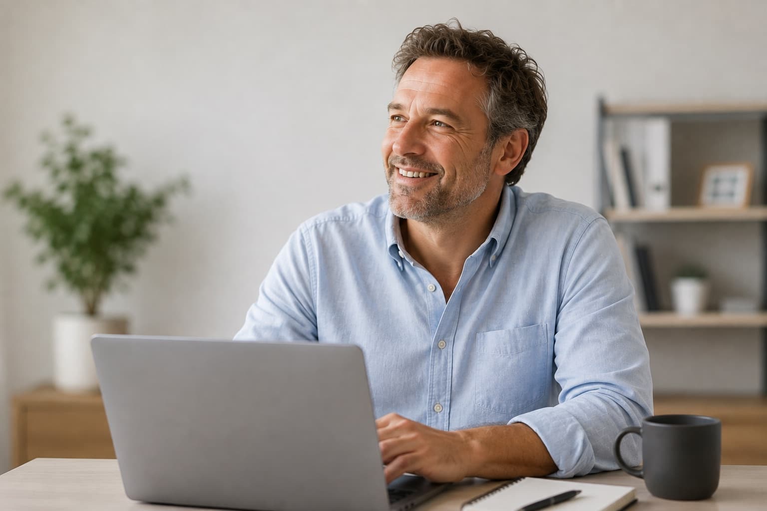 A business owner working at a laptop